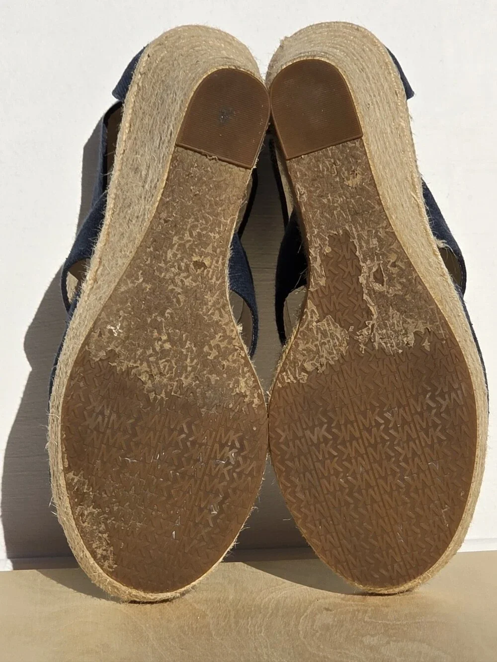 Michael Kors Size 7.5 Navy Fabric Espadrille Wedge Sandals